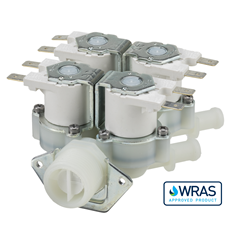 Single Inlet Quadruple Outlet water solenoid valve - 3/4" BSP male inlet, four 10.5-mm dia hosetail outlets 240V